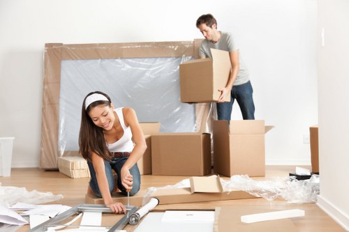 Office relocation planning in Twickenham with moving boxes and workspace setup